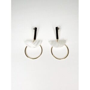 Gold Post Shell Half Moon Circle Geometric Dangle Earrings